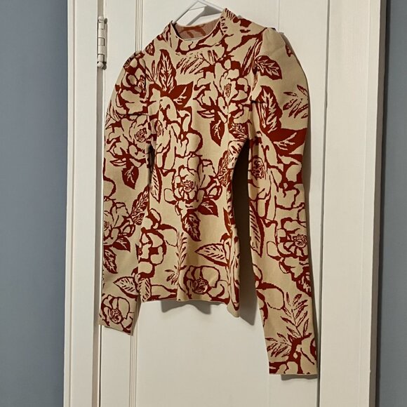 Baltic Born floral rose print mock neck puff sleeve sweater size medium retro - Picture 2 of 10